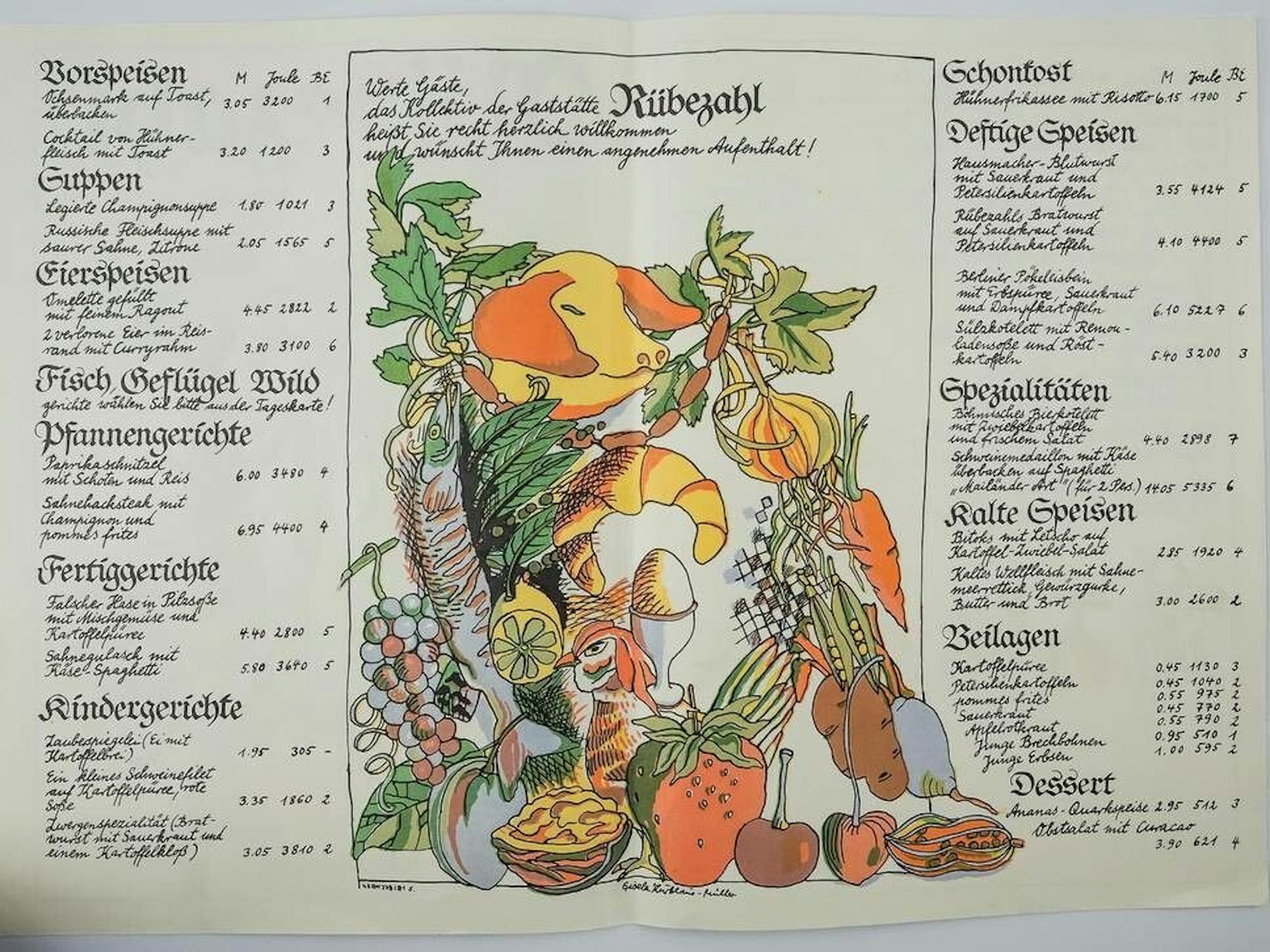 Blick in die hübsch gestaltete Speisekarte der Gaststätte Rübezahl am Müggelsee.