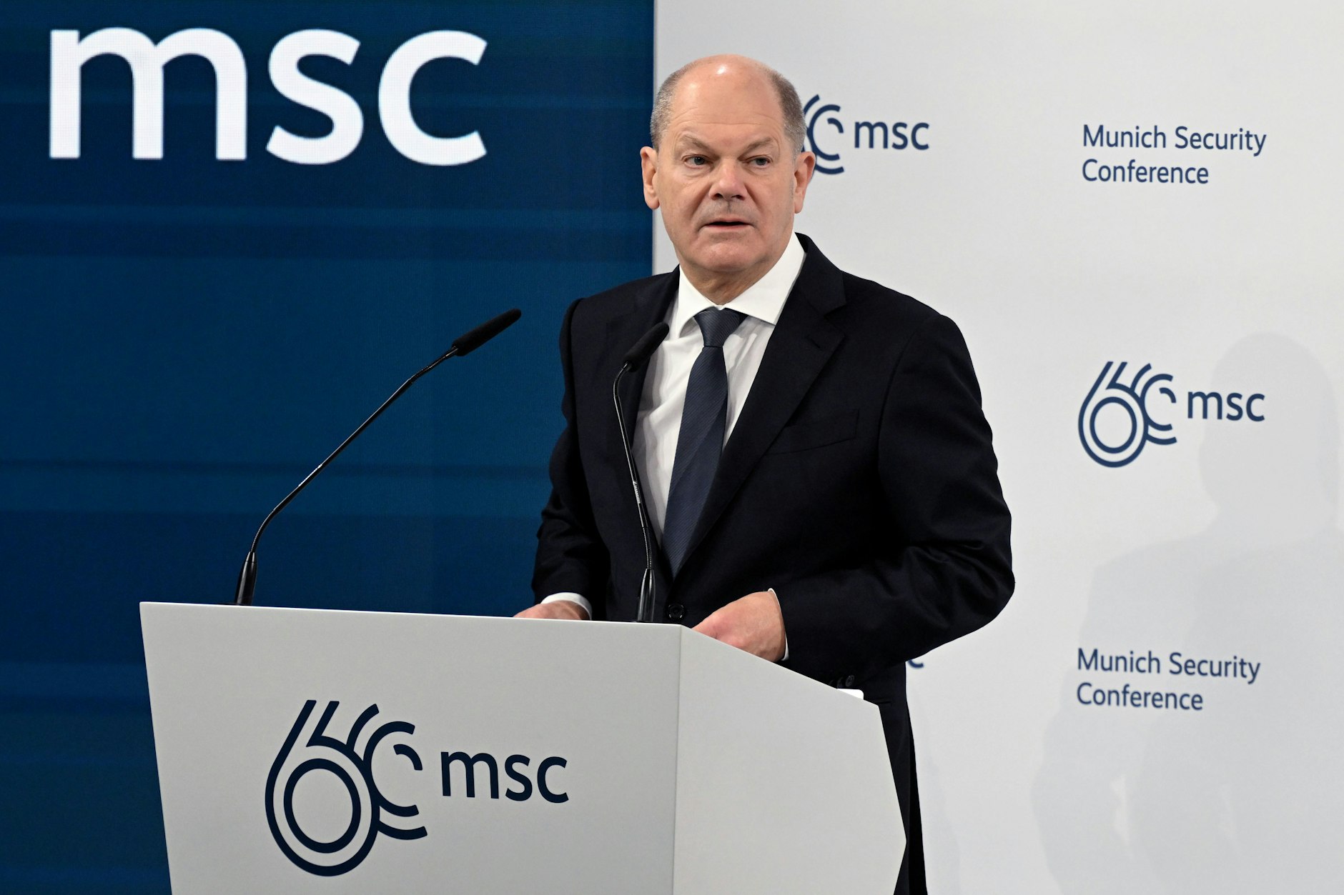 Bundeskanzler Olaf Scholz spricht während der 60. Münchner Sicherheitskonferenz (MSC).&nbsp;