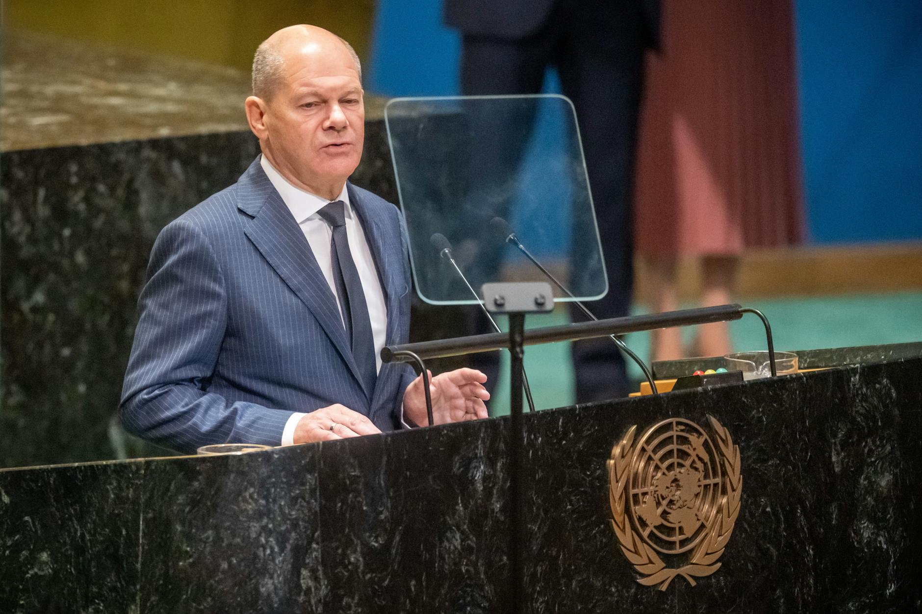 New York: Bundeskanzler Olaf Scholz spricht beim UN-Zukunftsgipfel. 