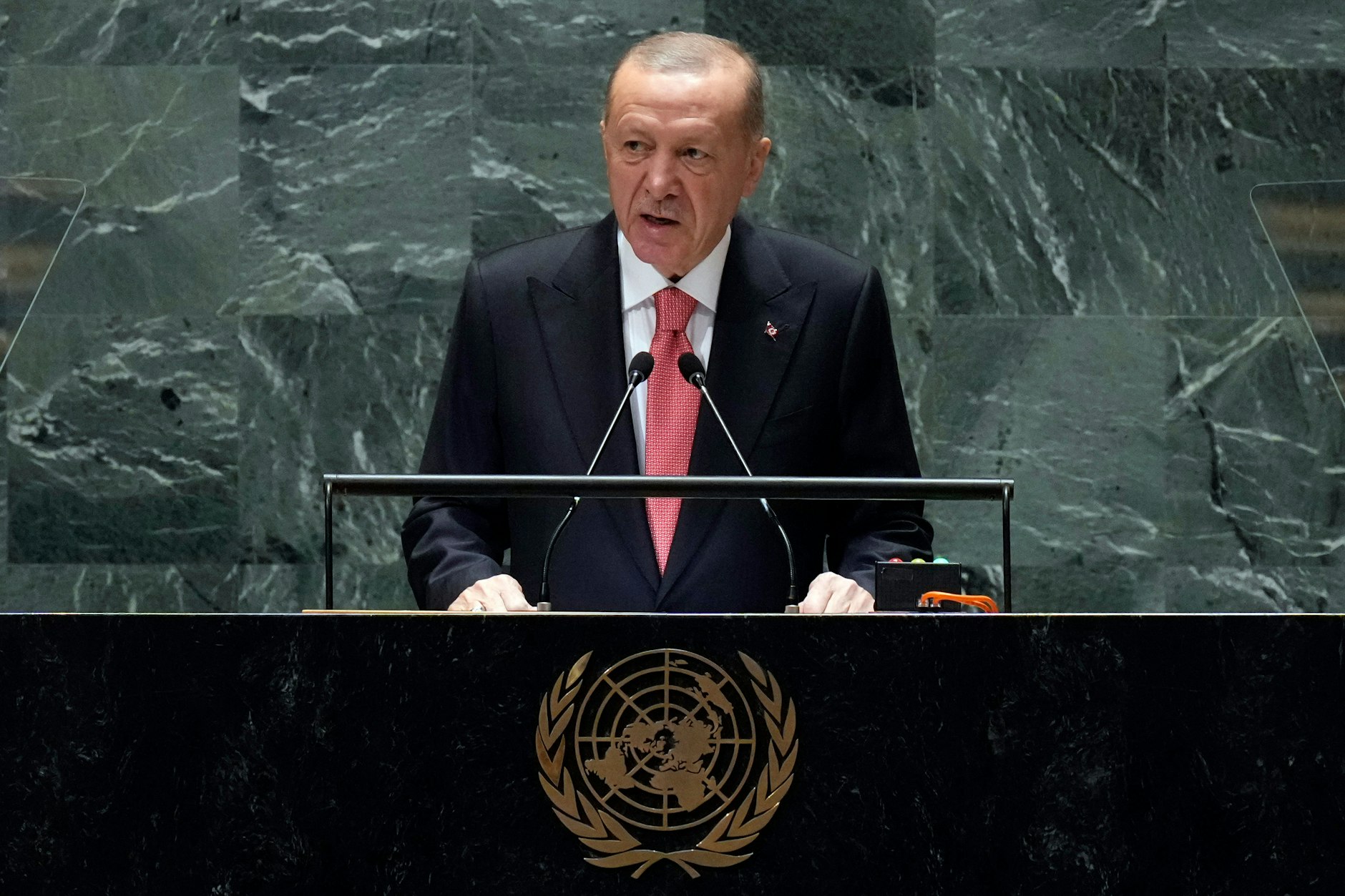 New York: Der türkische Präsident Recep Tayyip Erdogan spricht auf der 79. Sitzung der Generalversammlung der Vereinten Nationen im UN-Hauptquartier.&nbsp;