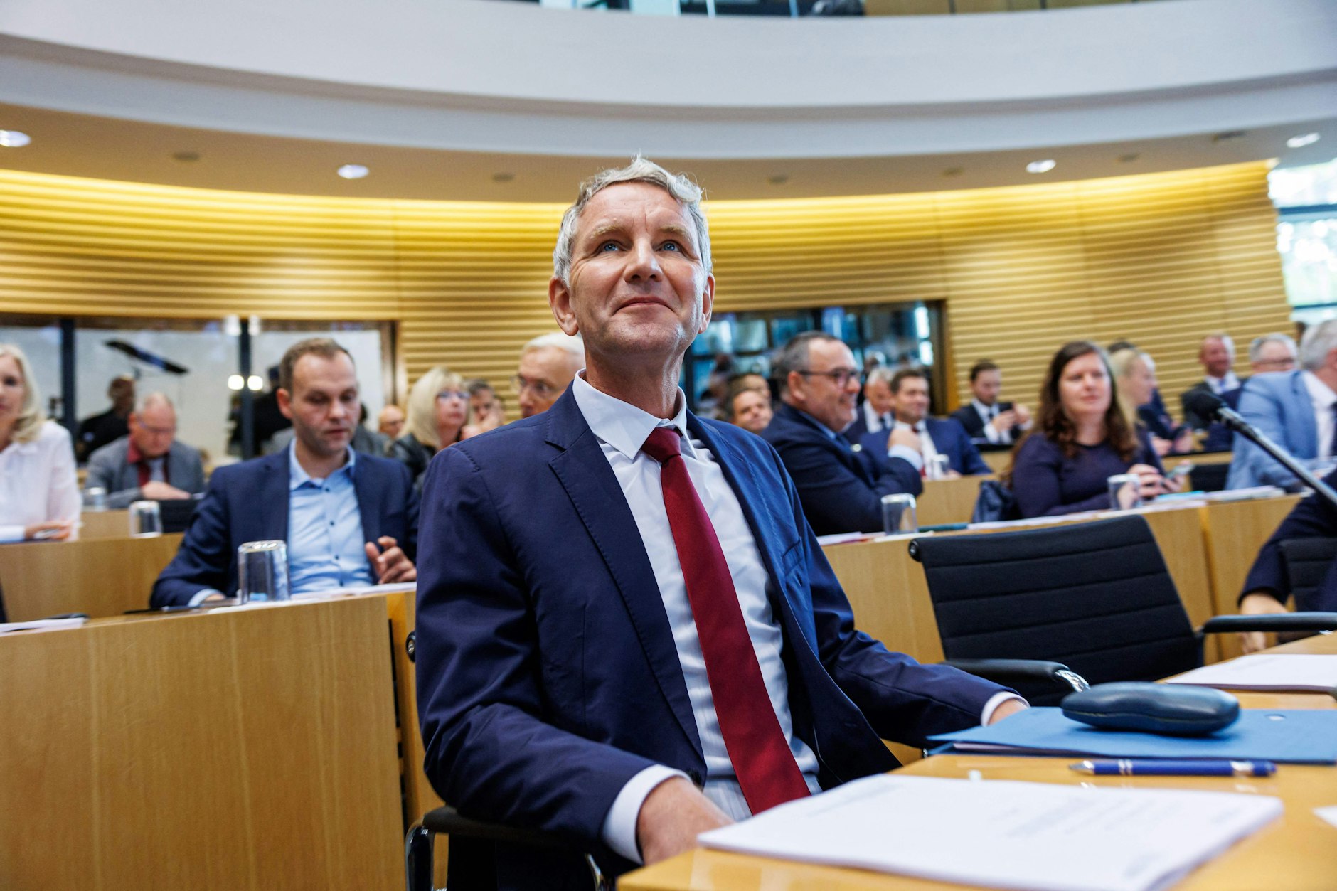 Hatte sichtlich Freude an dem Spektakel im Erfurter Landtag: Thüringens AfD-Chef Björn Höcke.