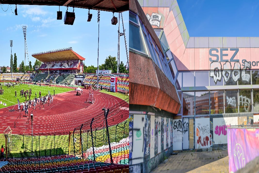 Der Senat im Abrisswahn: Das Jahnstadion in Berlin-Pankow wird in wenigen Tagen abgerissen. Für das SEZ an der Landsberger Allee ist der Abriss geplant. 