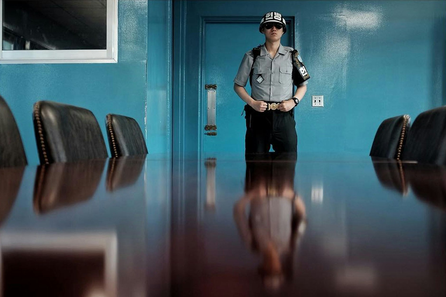 Ein südkoreanischer Soldat in der Sicherheitszone (DMZ) an der Grenze zwischen Nord- und Südkorea, Provinz Nord-Hwanghae.