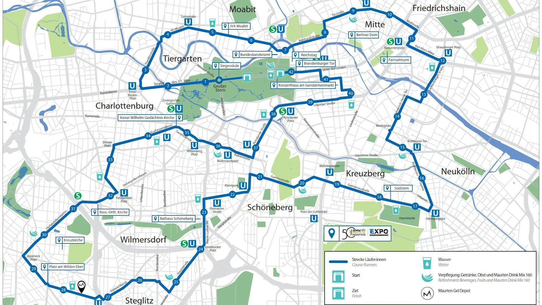 Das ist die Strecke vom 50. Berlin-Marathon