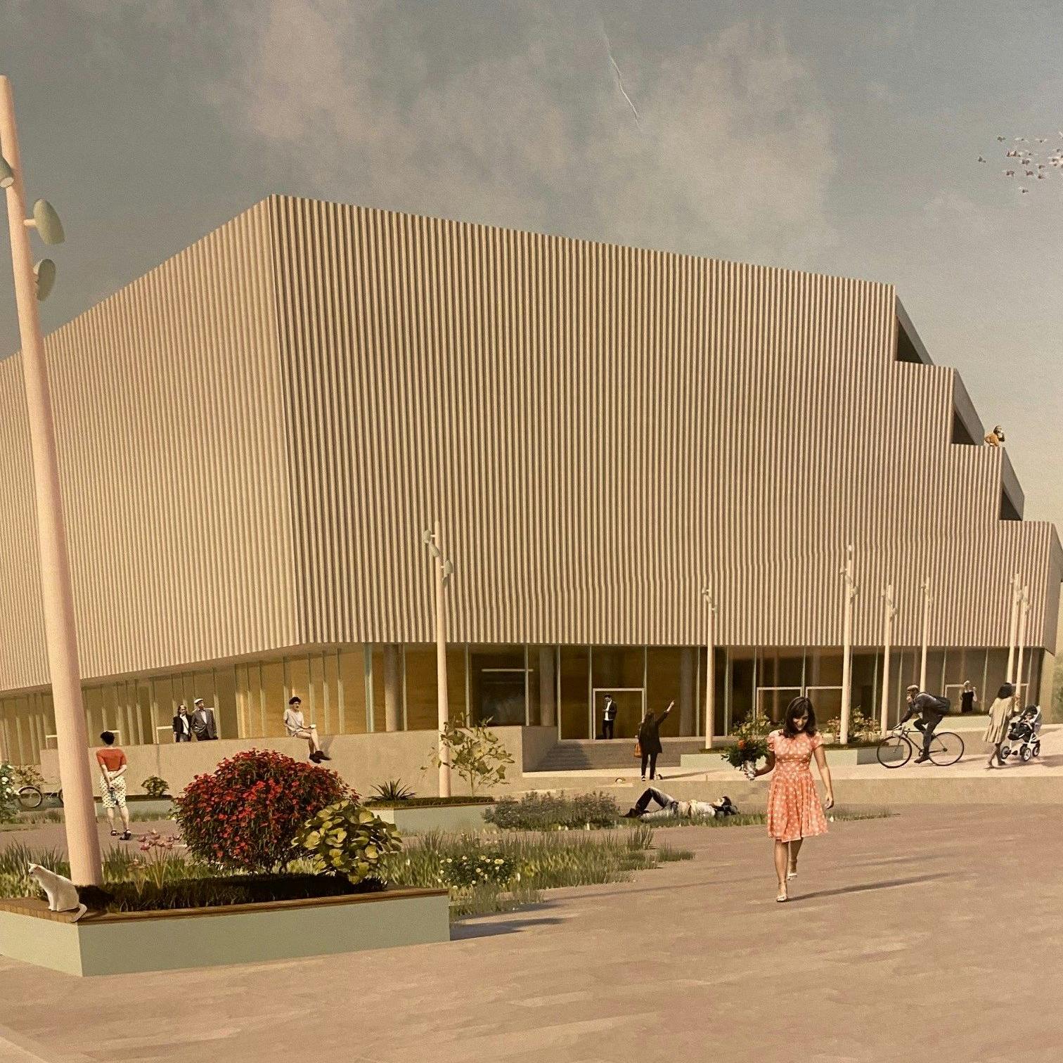Die SEZ-Sporthalle mit aufgestockten Wohnungen: So stellen es sich die TU-Studenten vor.