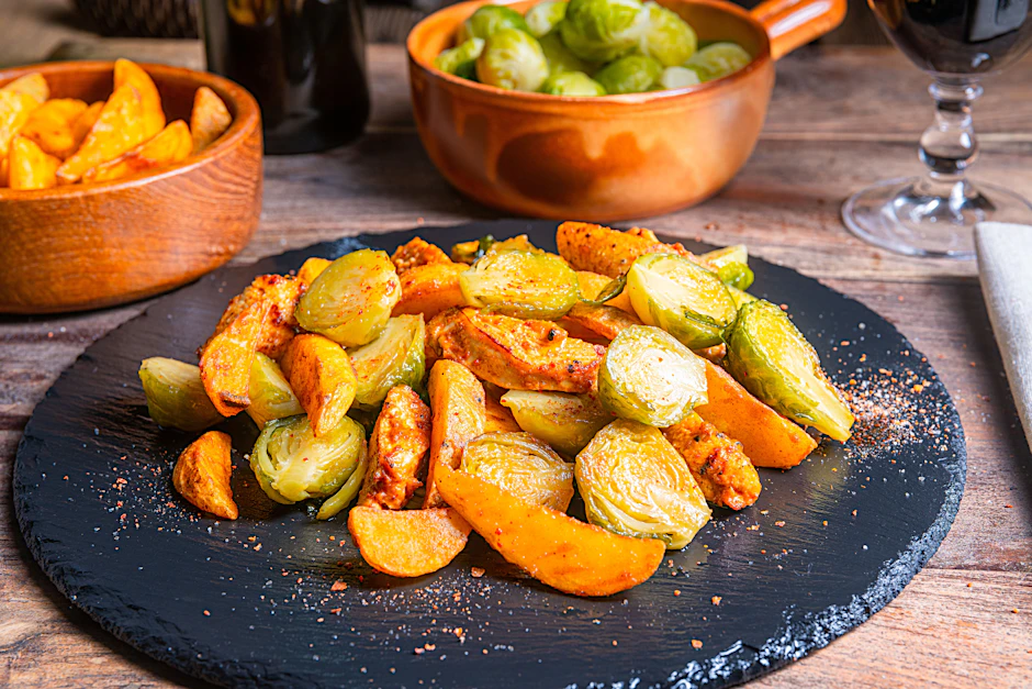 Rosenkohl mit Kartoffeln mit Hähnchen - so köstlich, so schnell gemacht. 