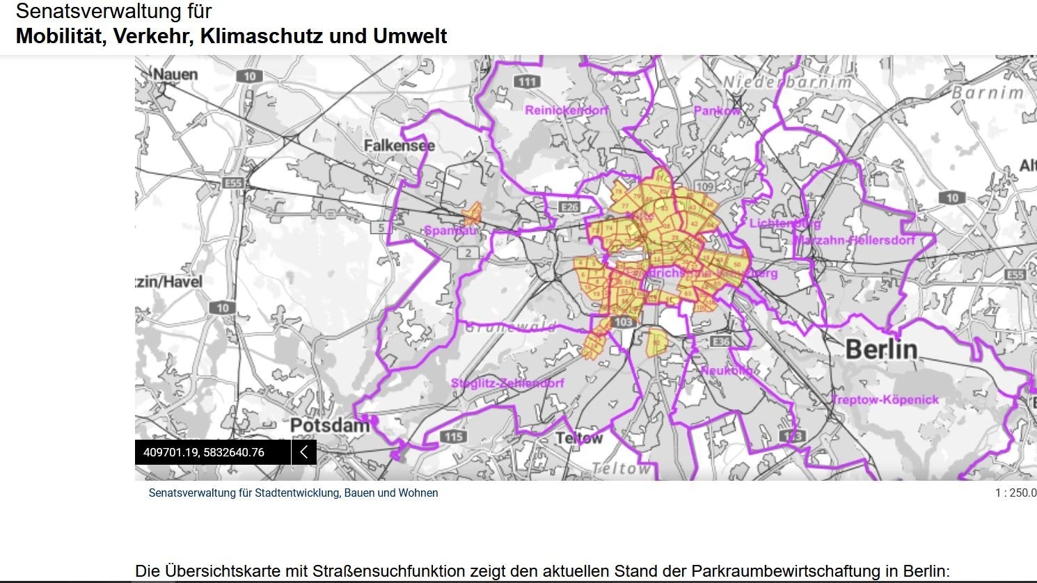 Die gelb-orangenen Felder zeigen, wo in Berlin fürs Parken abkassiert wird.