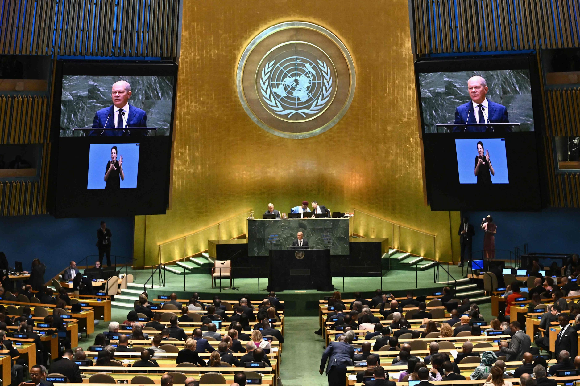 Bundeskanzler Olaf Scholz (SPD) spricht in New York vor den Vereinten Nationen.