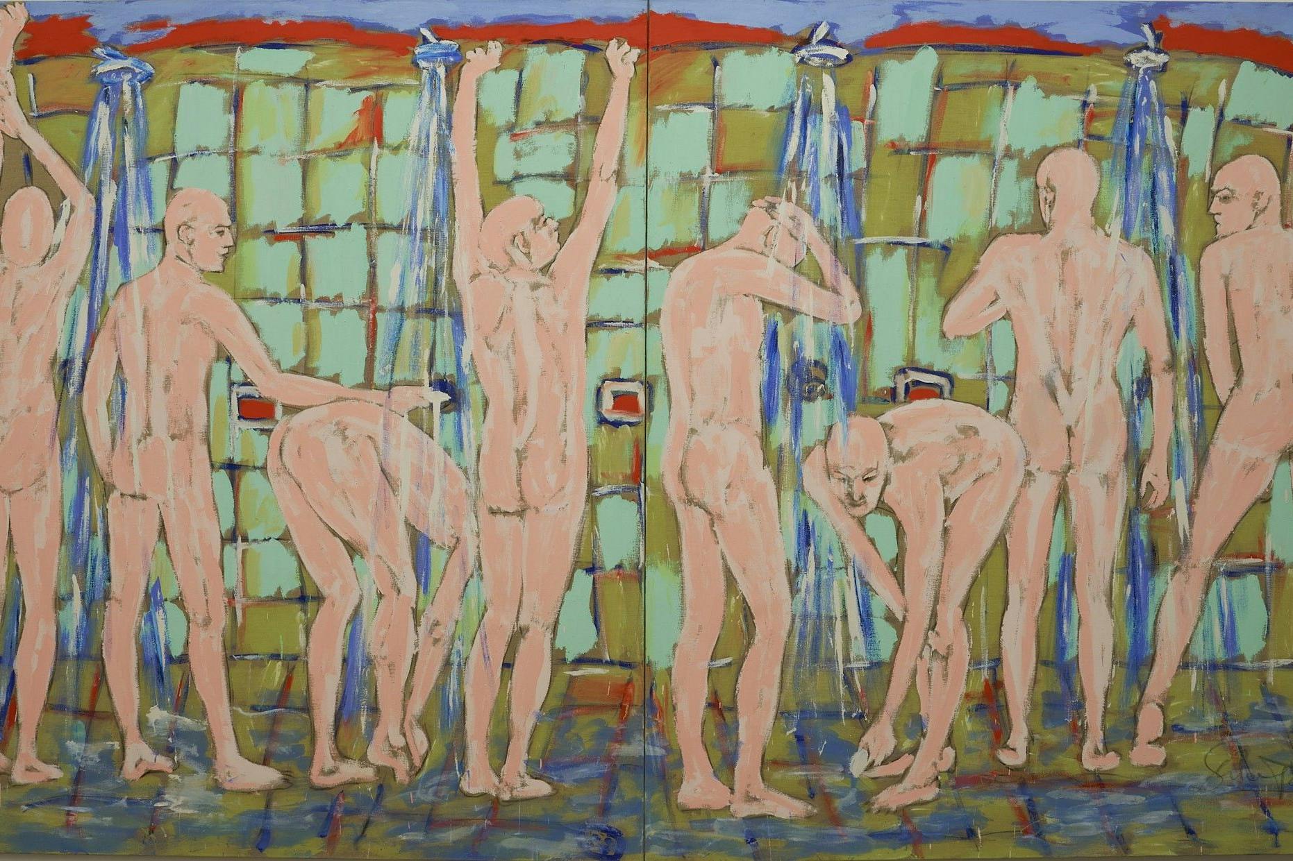 Salomé: „Große Dusche II“, 1988, Acryl/Lw., 2-teilig
