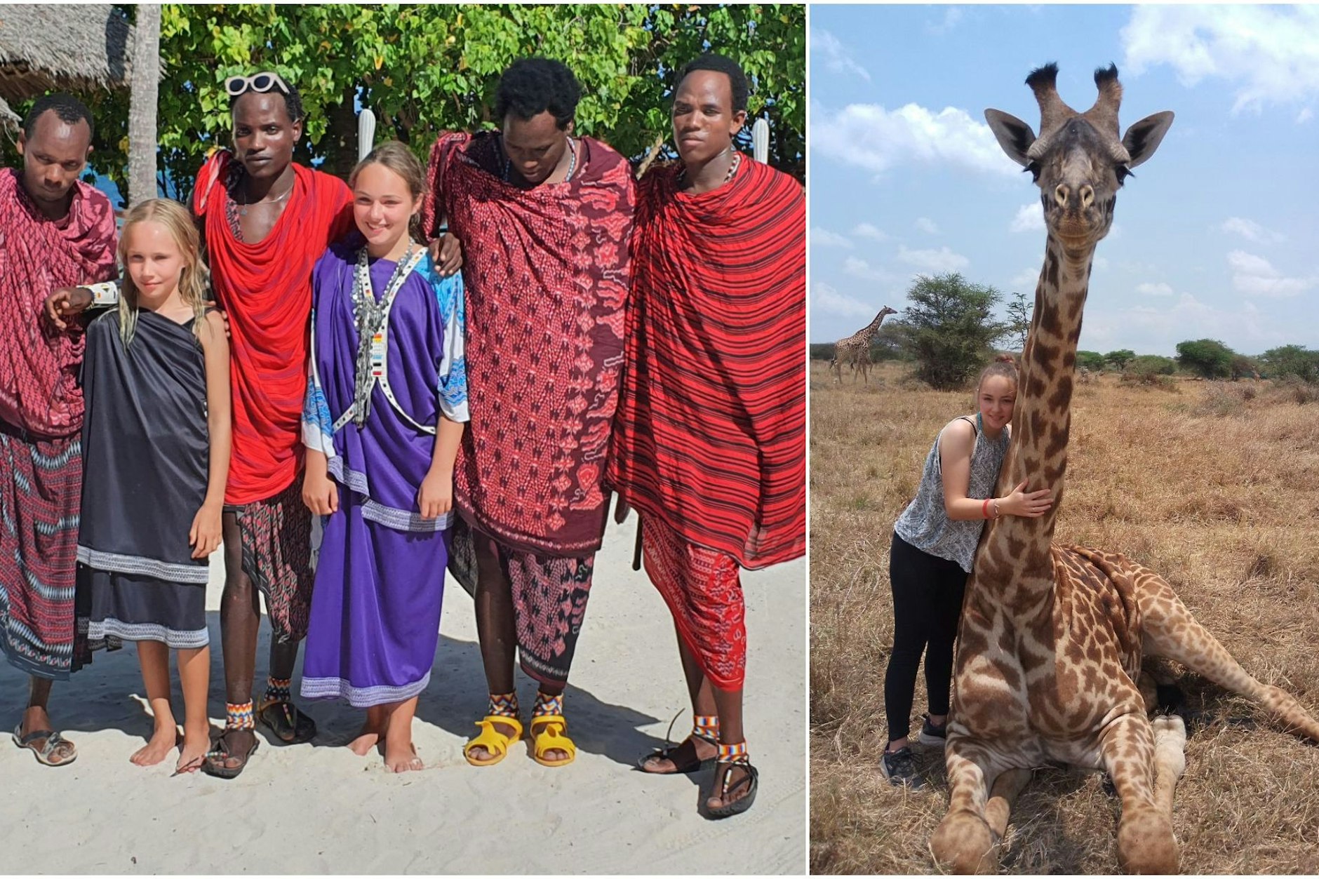 Die zwei Töchter, Mike (15) und Hanka (11)  fühlen sich sehr wohl in Afrika. Sie sprechen Deutsch, Englisch und mittlerweile auch Swahili. Rechts sieht man die älteste Tochter mit einer geretteten Giraffe in Tansania.