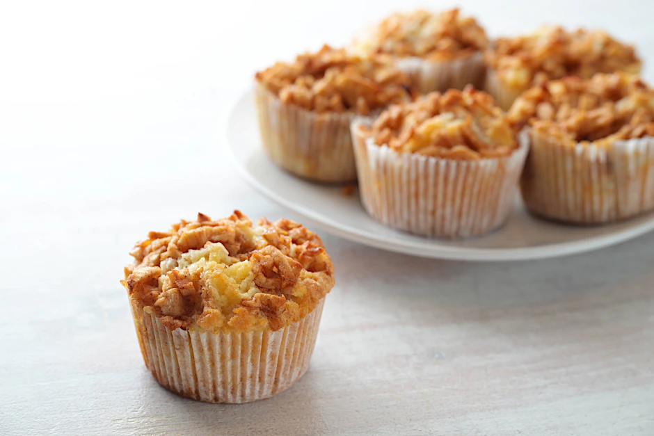 Saftig und köstlich süß-säuerlich – Apfel-Muffins sind auch als Pausensnack im Büro ein Genuss.