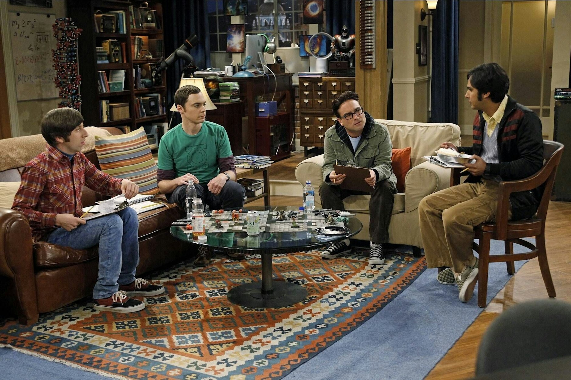 V.l.n.r.: die Wissenschaftsnerds Howard Wolowitz (Simon Helberg), Sheldon Cooper (Jim Parsons), Leonard Hofstadter (Johnny Galecki) und Raj Koothrappali (Kunal Nayyar)