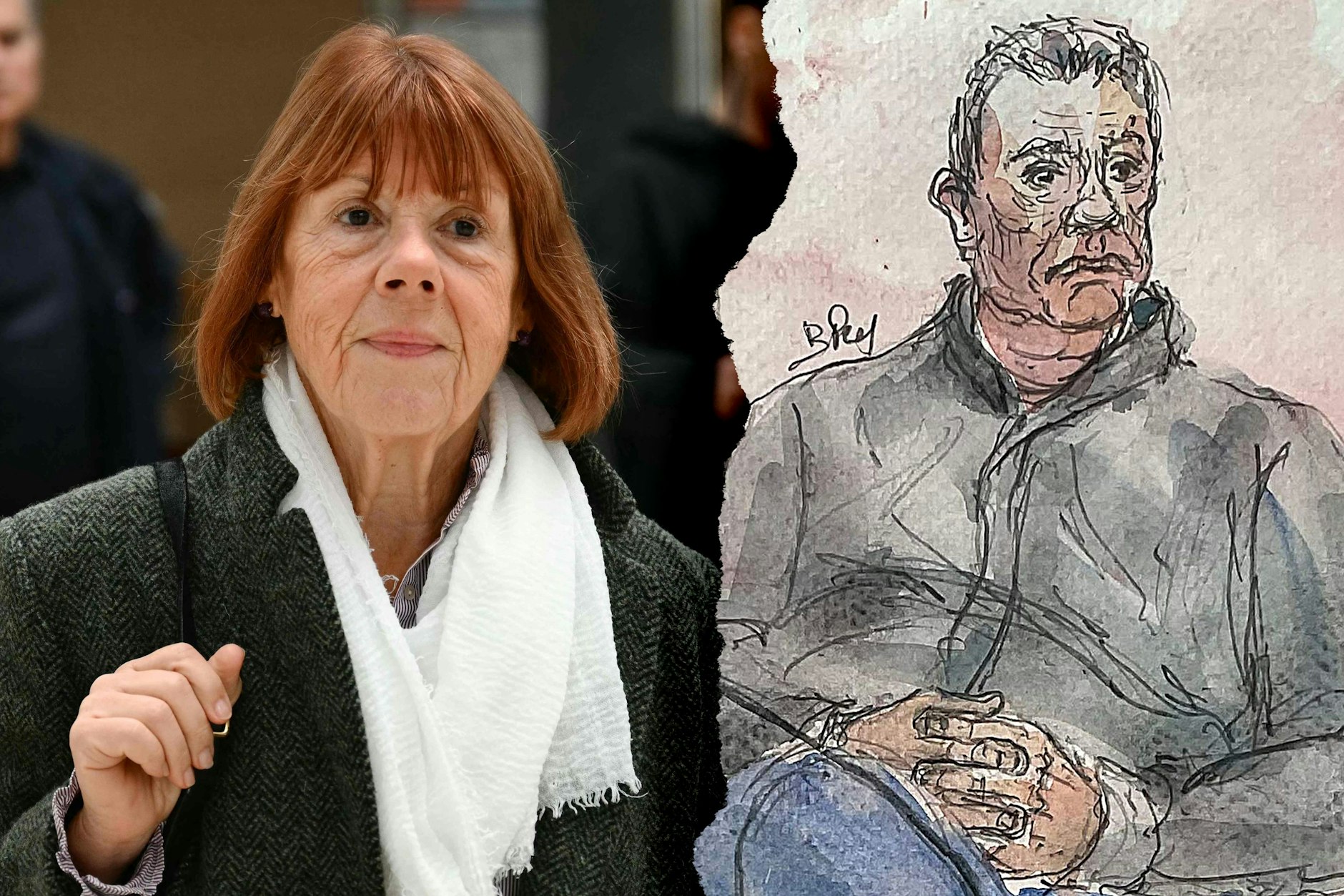 Dominique Pelicot (rechts in einer Zeichnung des Gerichtszeichners) soll seine Frau Gisele regelmäßig mit Schlafmitteln betäubt und sie anderen Männern für Vergewaltigungen angeboten haben.