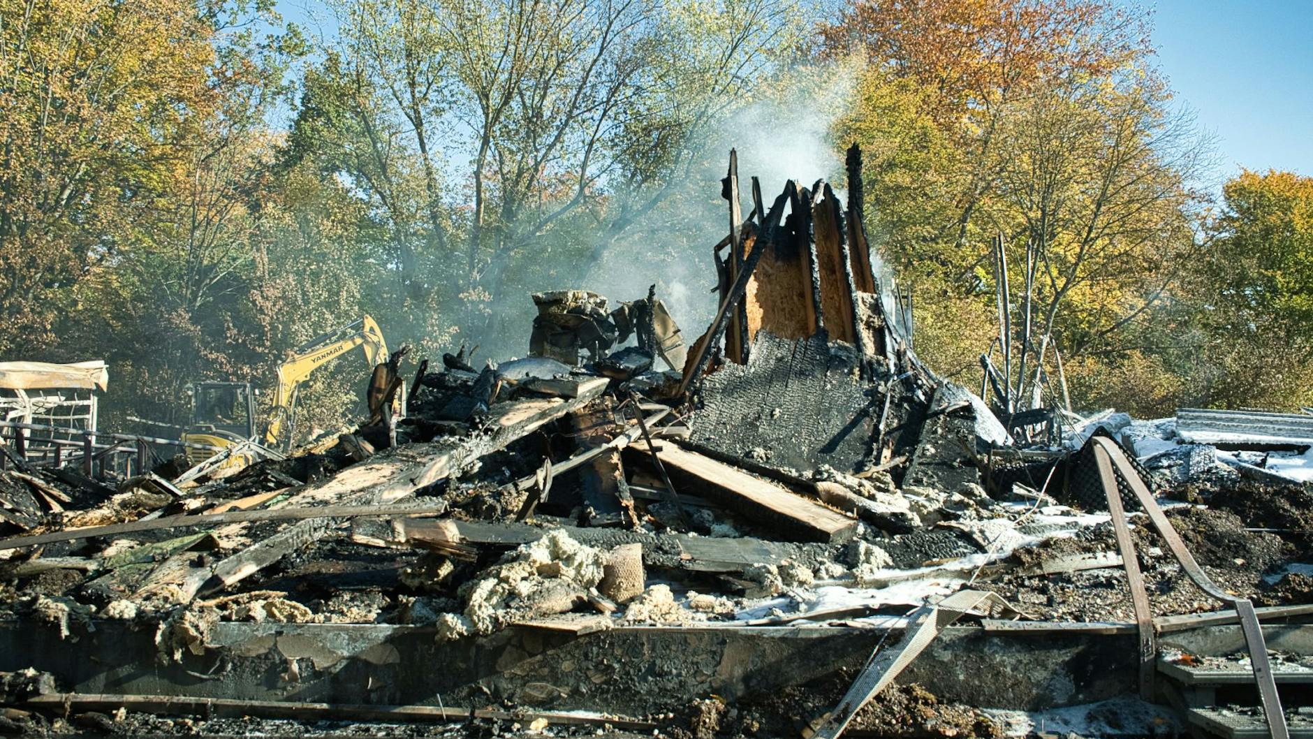 Von dem Gebäude im Britzer Garten ist nur noch eine verkokelte Ruine übrig.