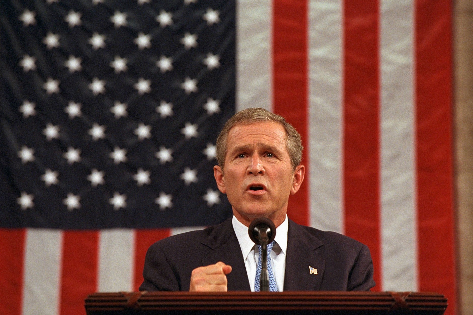 George Bush während einer Rede vor dem Kongress nach den Terrorangriffen am 11.09.2001.