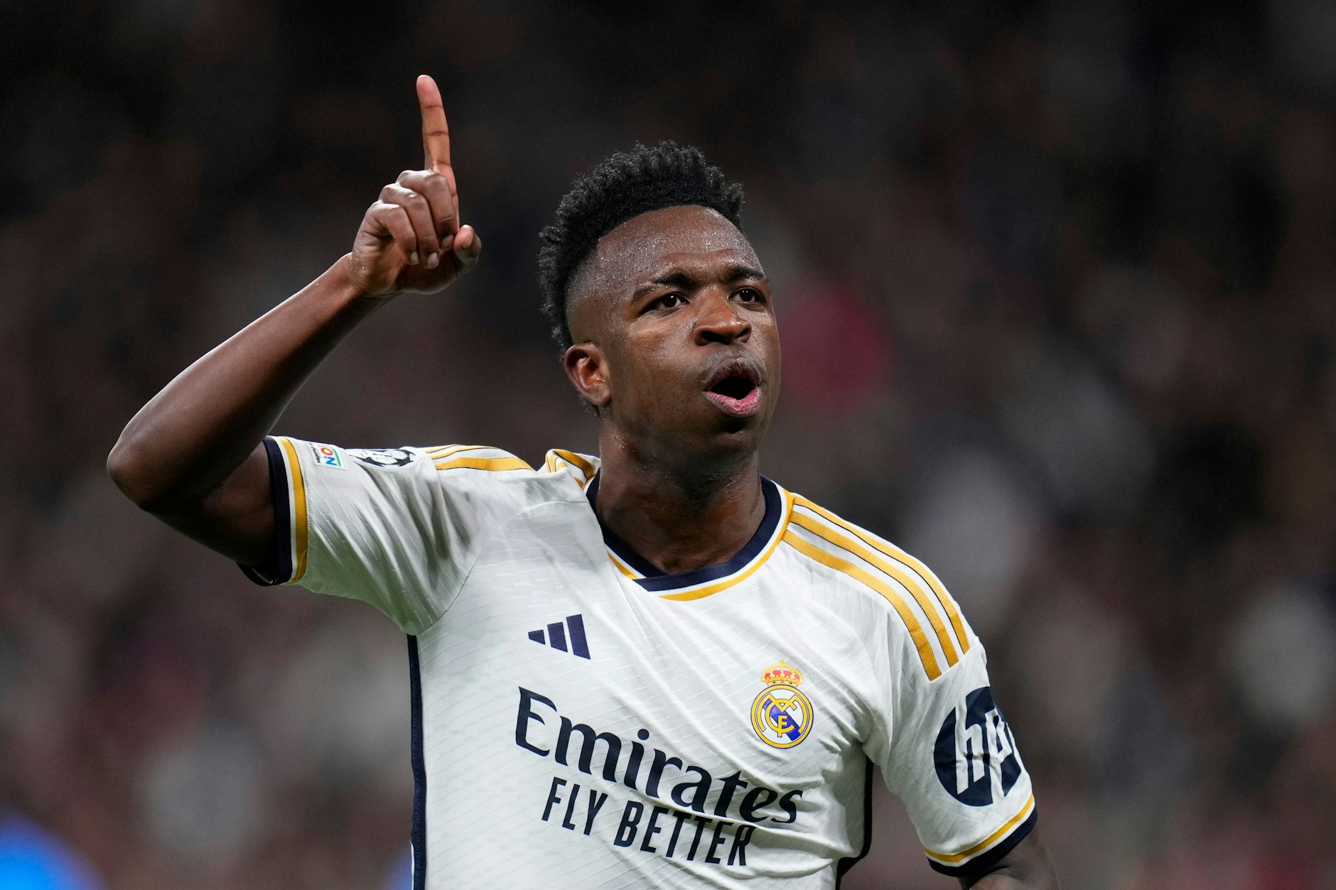 Real Madrids Vinicius Junior jubelt nach einem Tor in der Champions League.&nbsp;