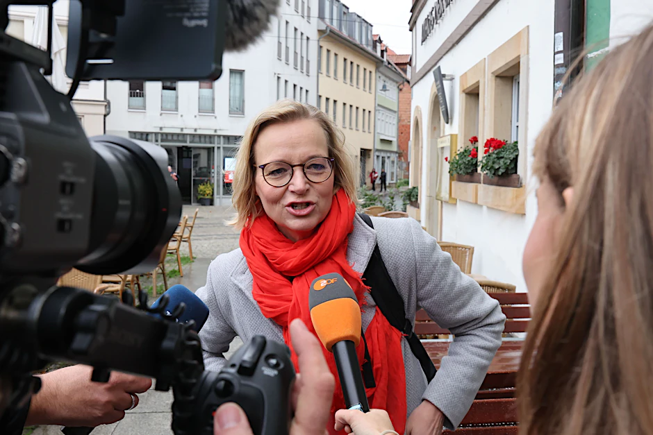 Katja Wolf vor dem BSW-Mitgliedertreffen am Samstag in Erfurt.