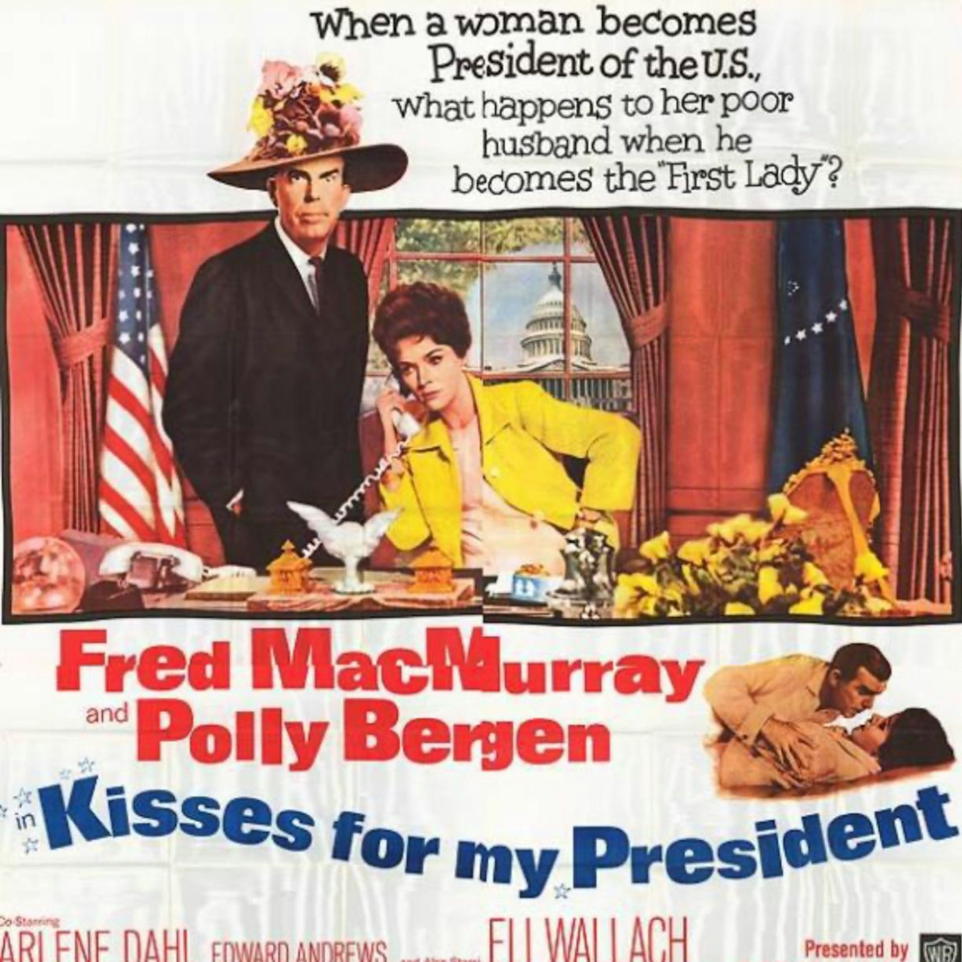 1964 zog mit Leslie McCloud (gespielt von Polly Bergen) in der Komödie „Kisses for My President“ zum ersten Mal eine Frau ins Weiße Haus ein.