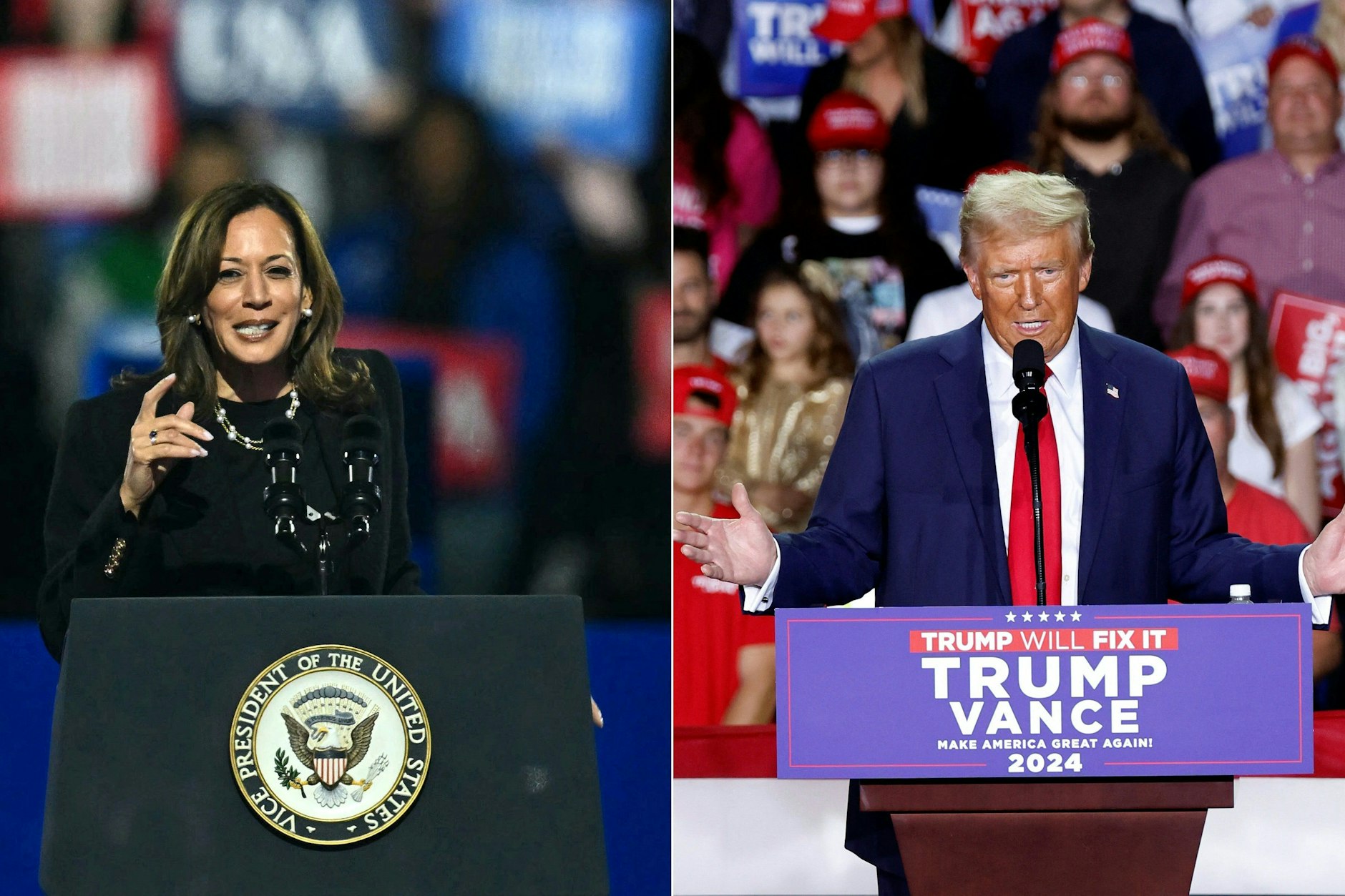 Kamala Harris für die Demokraten und Donald Trump für die Republikaner kämpfen um die US-Präsidentschaft.