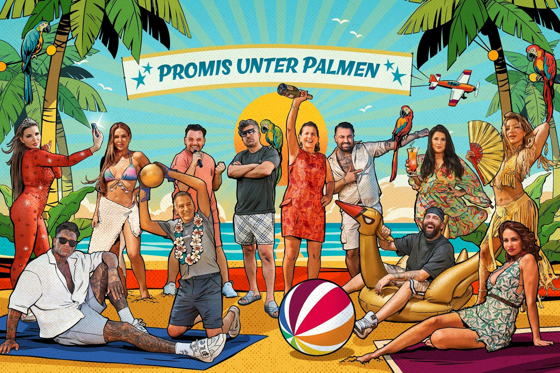 Die Kandidaten der dritten Staffel „Promis unter Palmen“.