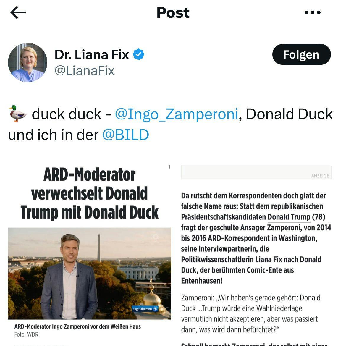 Die Politikwissenschaftlerin postete die Berichterstattung über den Versprecher selbst auf X.