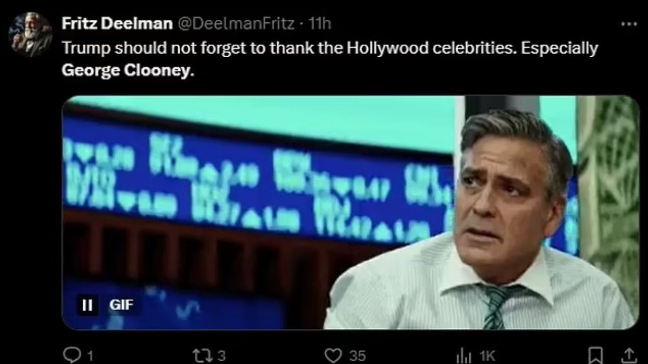 Ein User auf X schrieb: „Trump kann sich bei den Hollywood-Promis bedanken, aber besonders bei Clooney.“