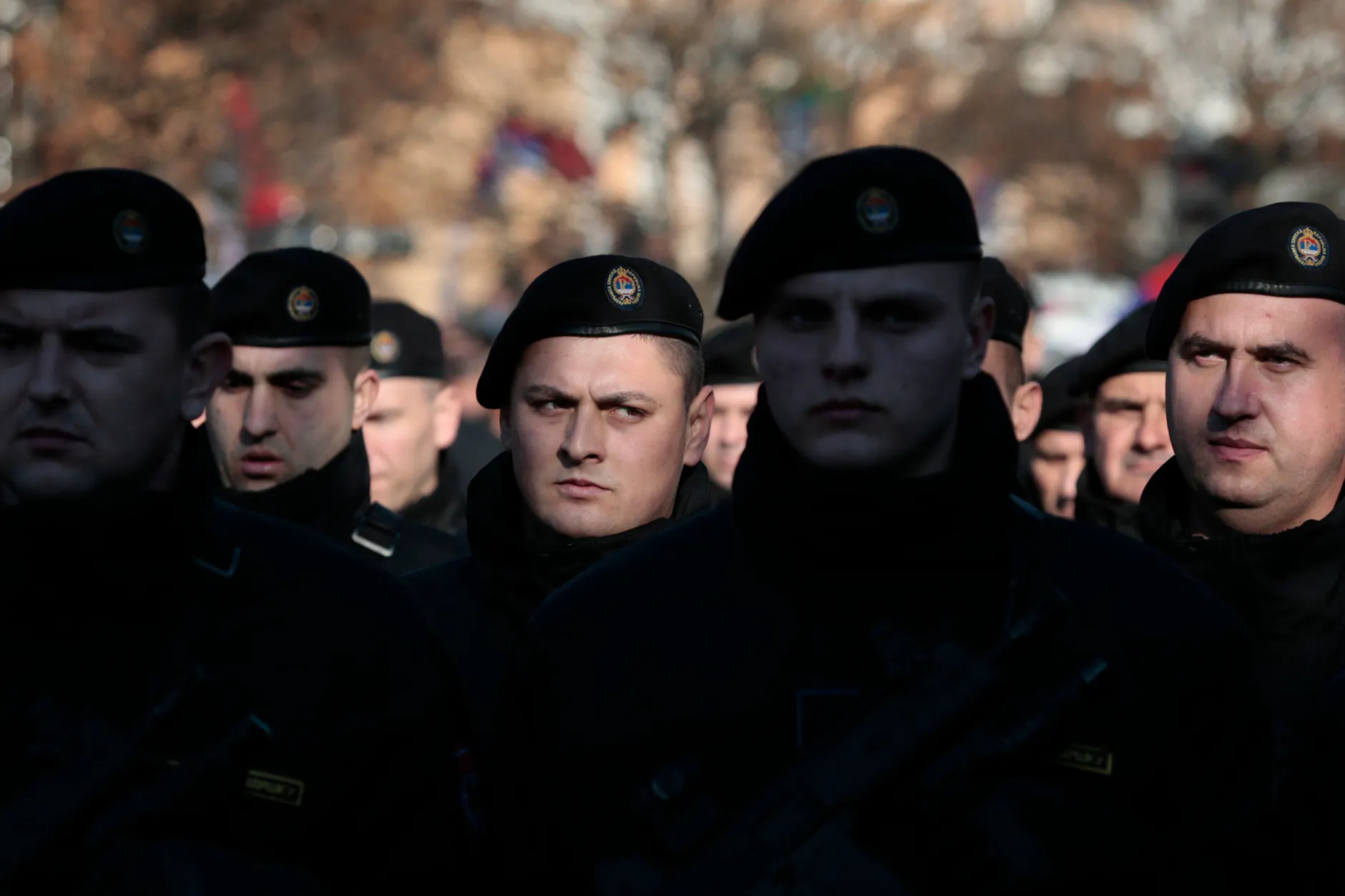 Banja Luka: Mitglieder der Polizei der Republika Srpska marschieren bei einer Parade anlässlich des 27. Jahrestages der Republika Srpska mit, 2019.