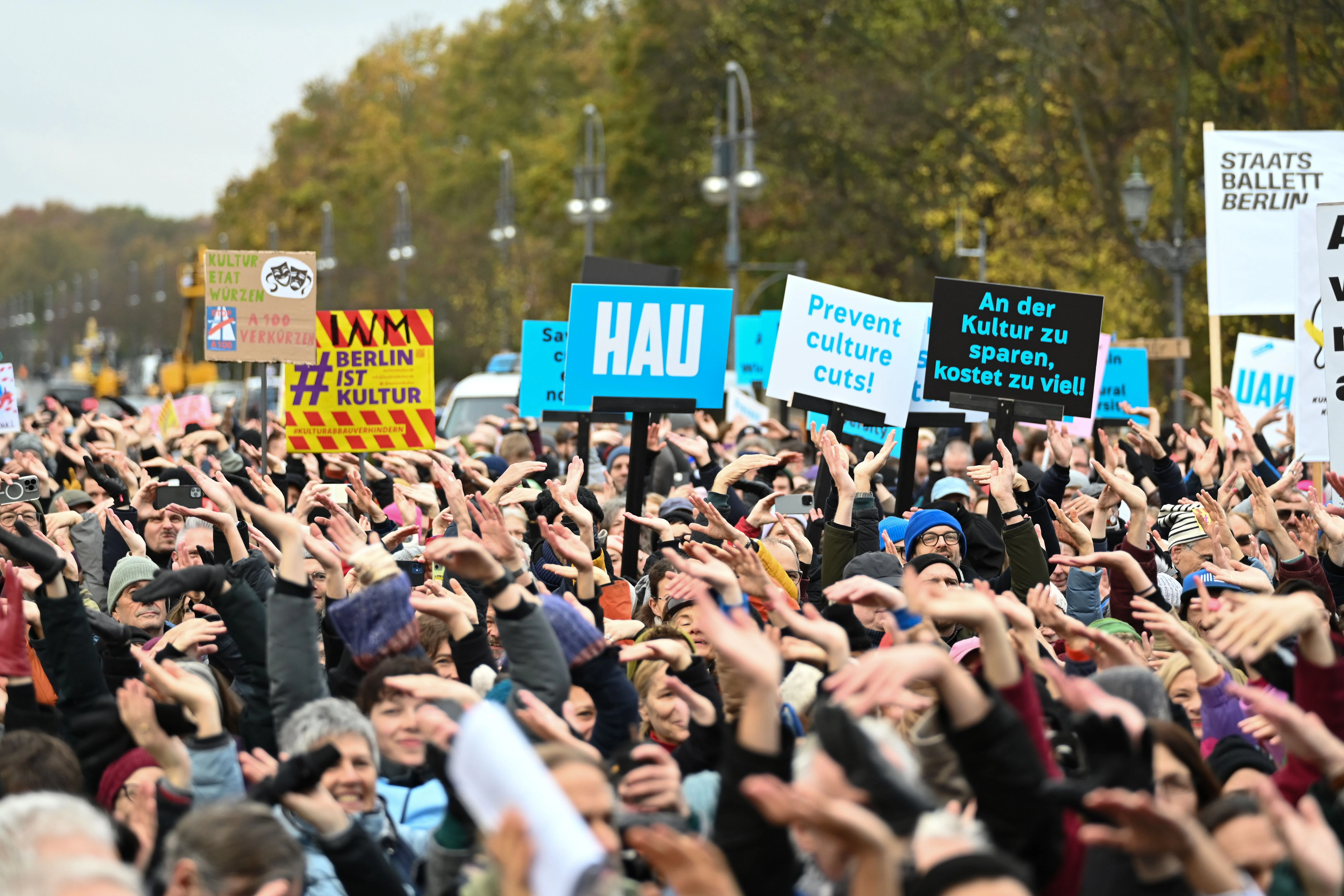 Vor dem Brandenburger Tor protestierten im November über Tausend Menschen gegen die Kürzungen des Kulturetats um zehn Prozent.