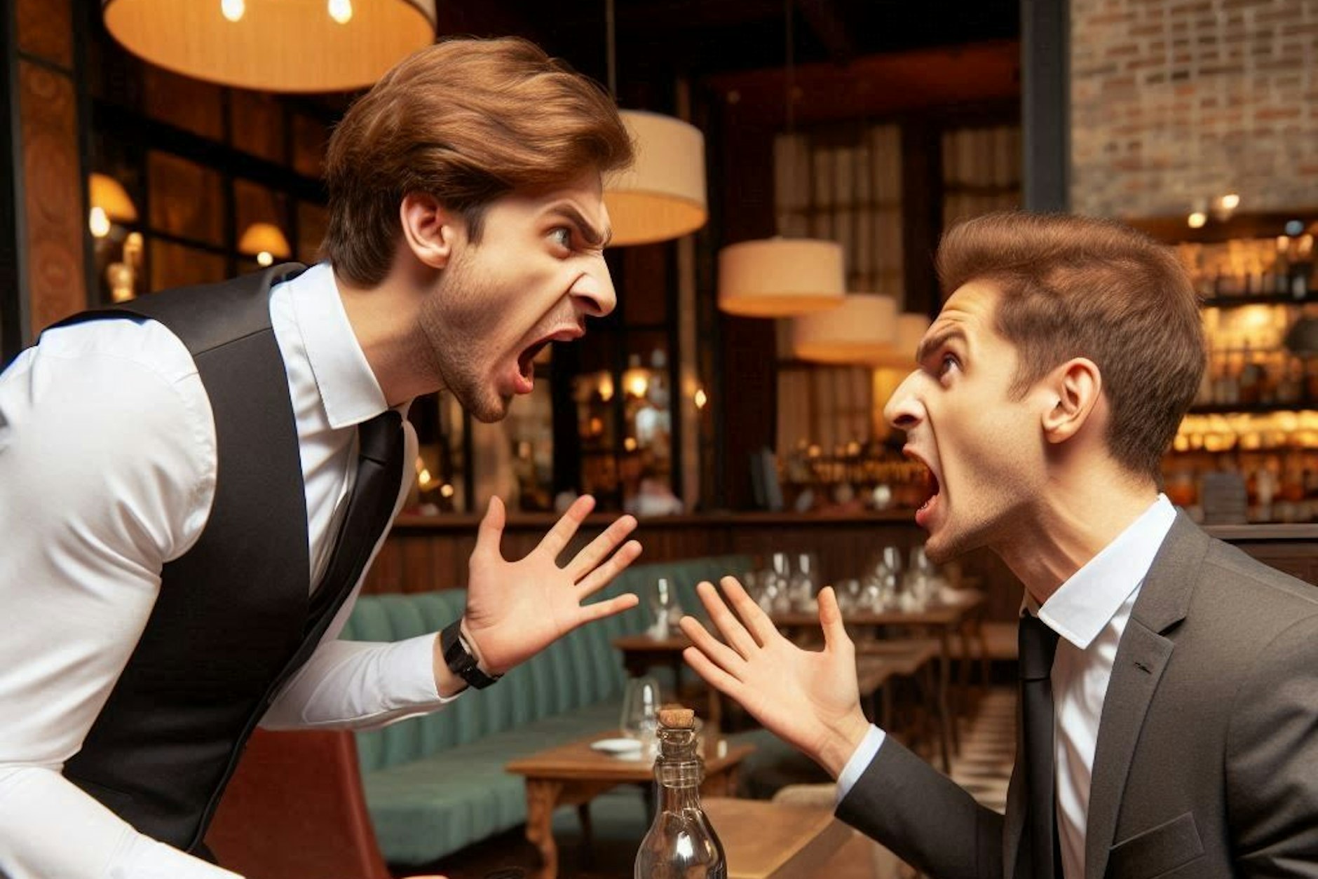 Am Trinkgeld scheiden sich die Geister - zum Streit im Restaurant, wie er auf diesem überspitzten KI-Bild zu sehen ist, dürfte es aber nur in den seltensten Fällen kommen.