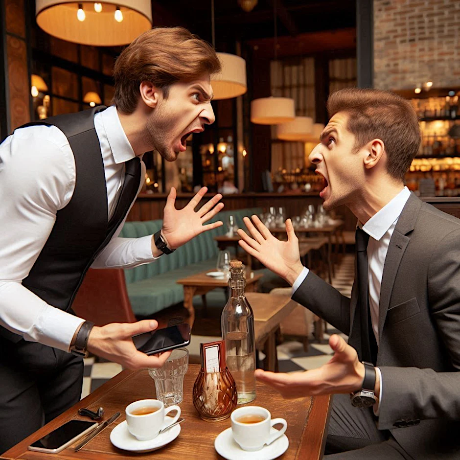 Am Trinkgeld scheiden sich die Geister - zum Streit im Restaurant, wie er auf diesem überspitzten KI-Bild zu sehen ist, dürfte es aber nur in den seltensten Fällen kommen.