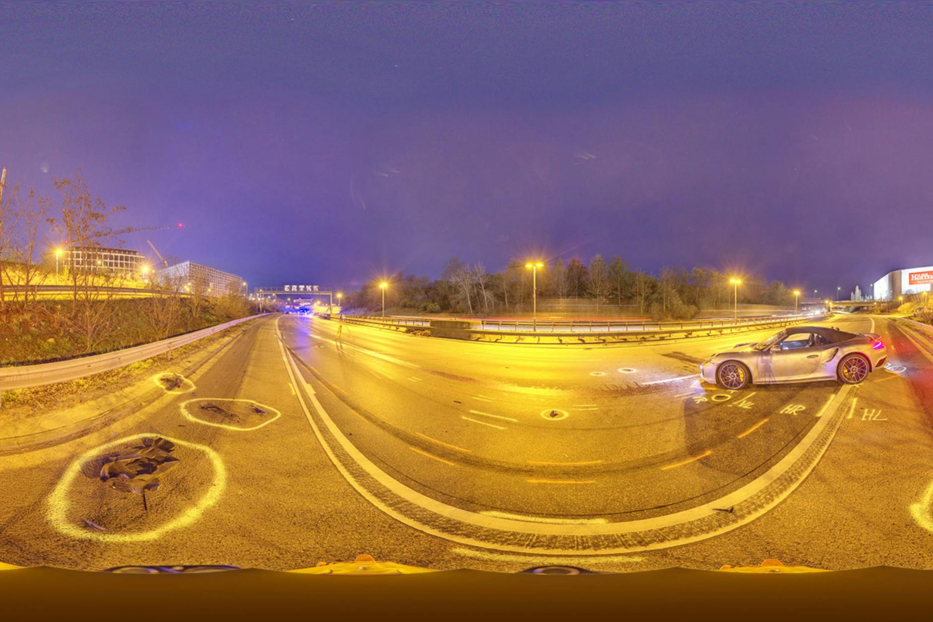 Ein Unfallort, vermessen von einer Drohne.