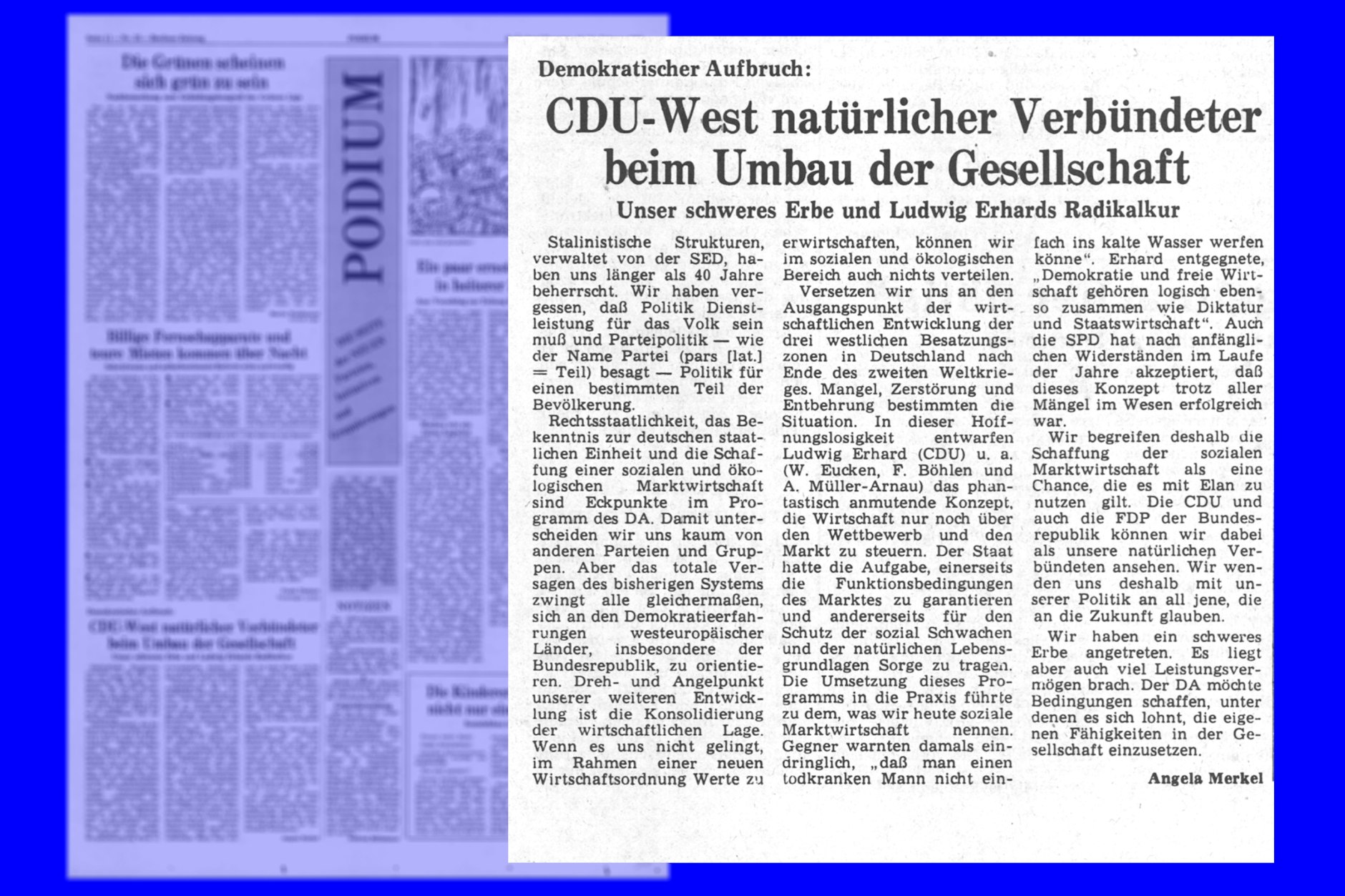 Eine Vergrößerung von Angela Merkels Artikel in der Berliner Zeitung vom 10. Februar 1990