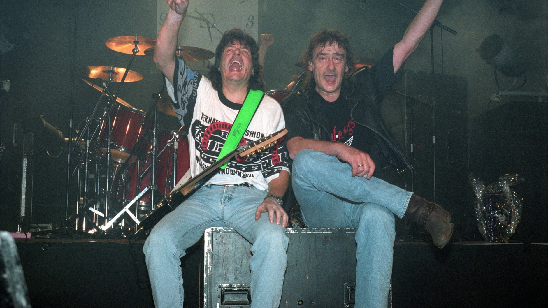 Dieter „Quaster“ Hertrampf und Dieter „Maschine“ Birr bei einem&nbsp; Puhdys-Konzert in den 90er-Jahren