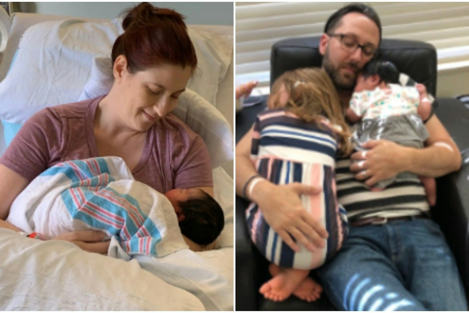 Mutter Daphna nach der Geburt von May und Vater Alexander mit May und der älteren Schwester. Da wussten sie noch nicht, dass sie das „falsche“ Baby haben.