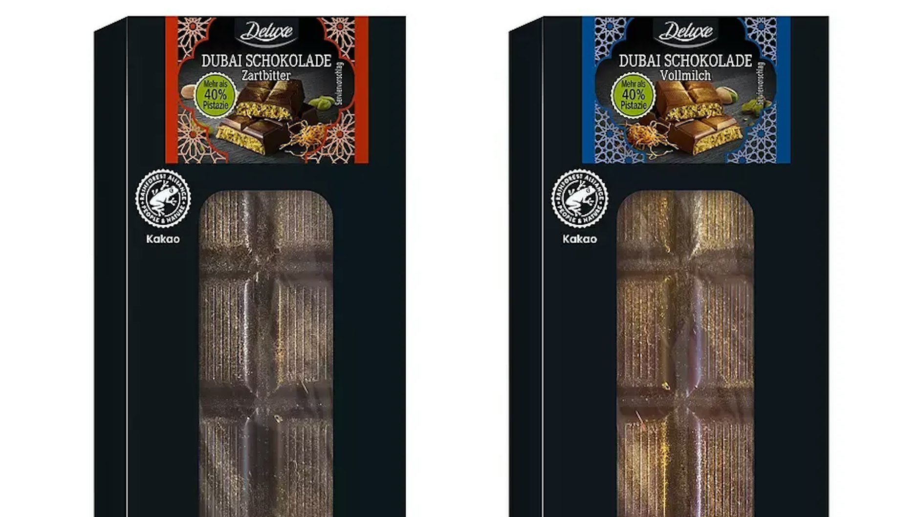 Lidl will die Dubai-Schokolade in zwei Geschmacksrichtungen anbieten, Vollmilch und Zartbitter.