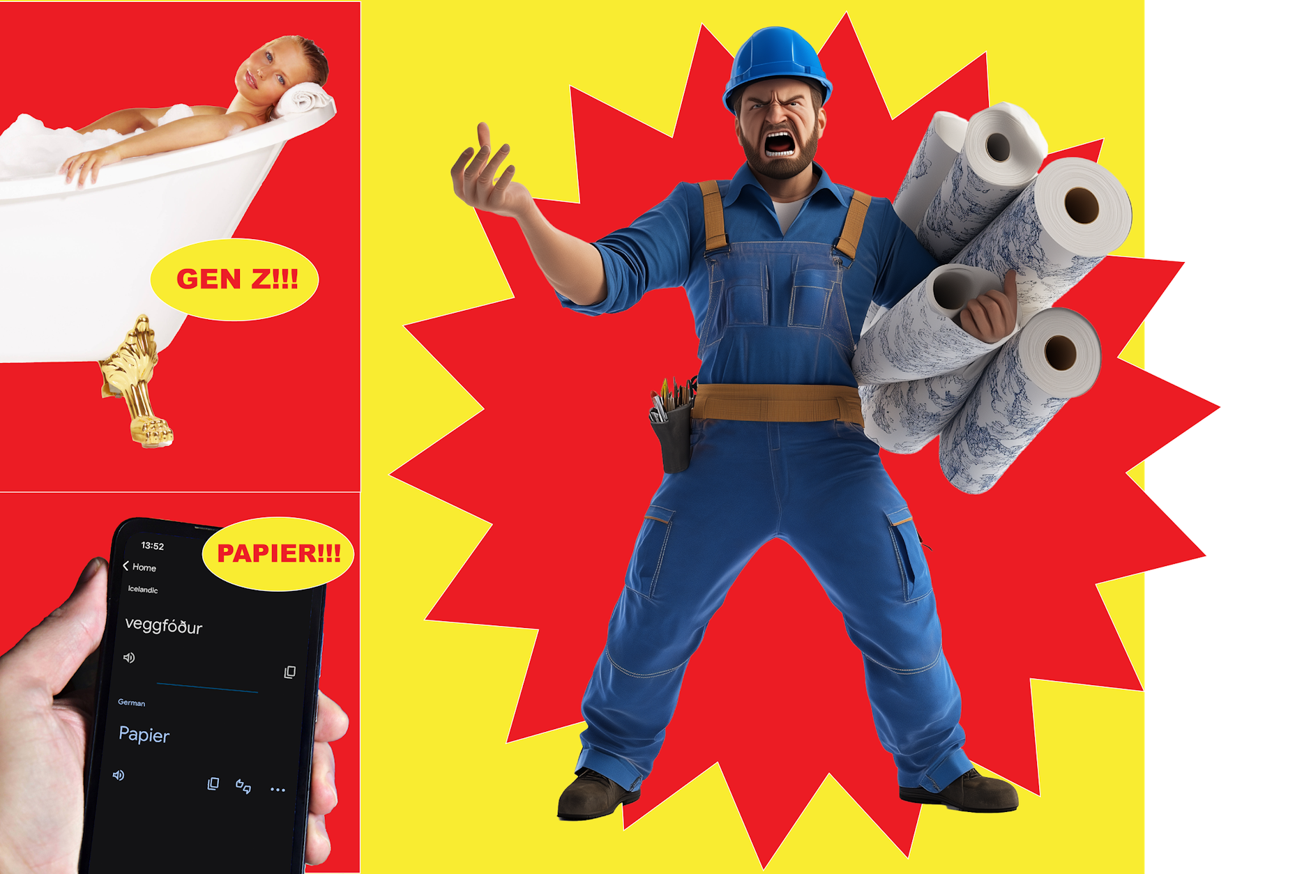 Mit Händen und Füßen – wenn die Verständigung über Tapete zum Slapstick-Moment wird.