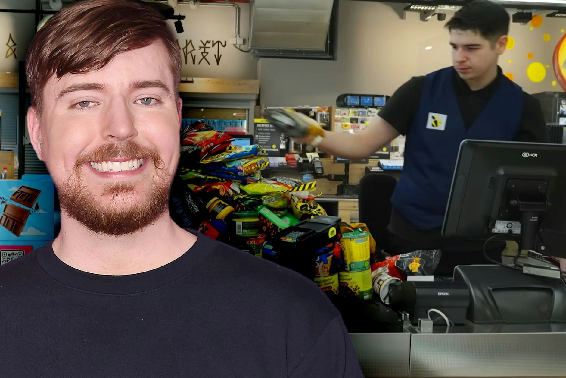 Youtube-Star MrBeast kaufte in Berlin einen Supermarkt leer.
