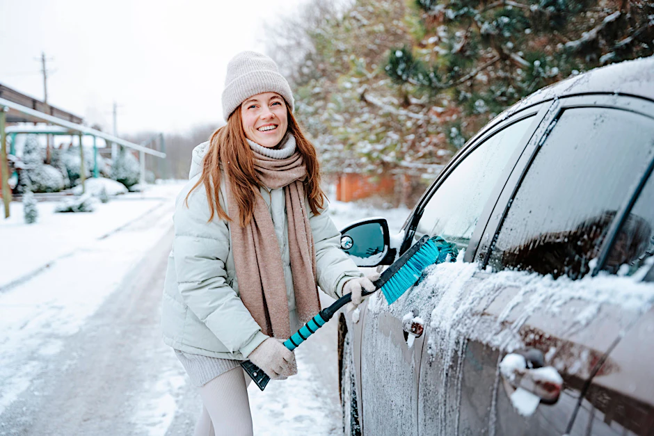 Um Sprit zu sparen, sollte immer der Schnee vom Fahrzeug entfernt werden. Das verbessert die Aerodynamik.