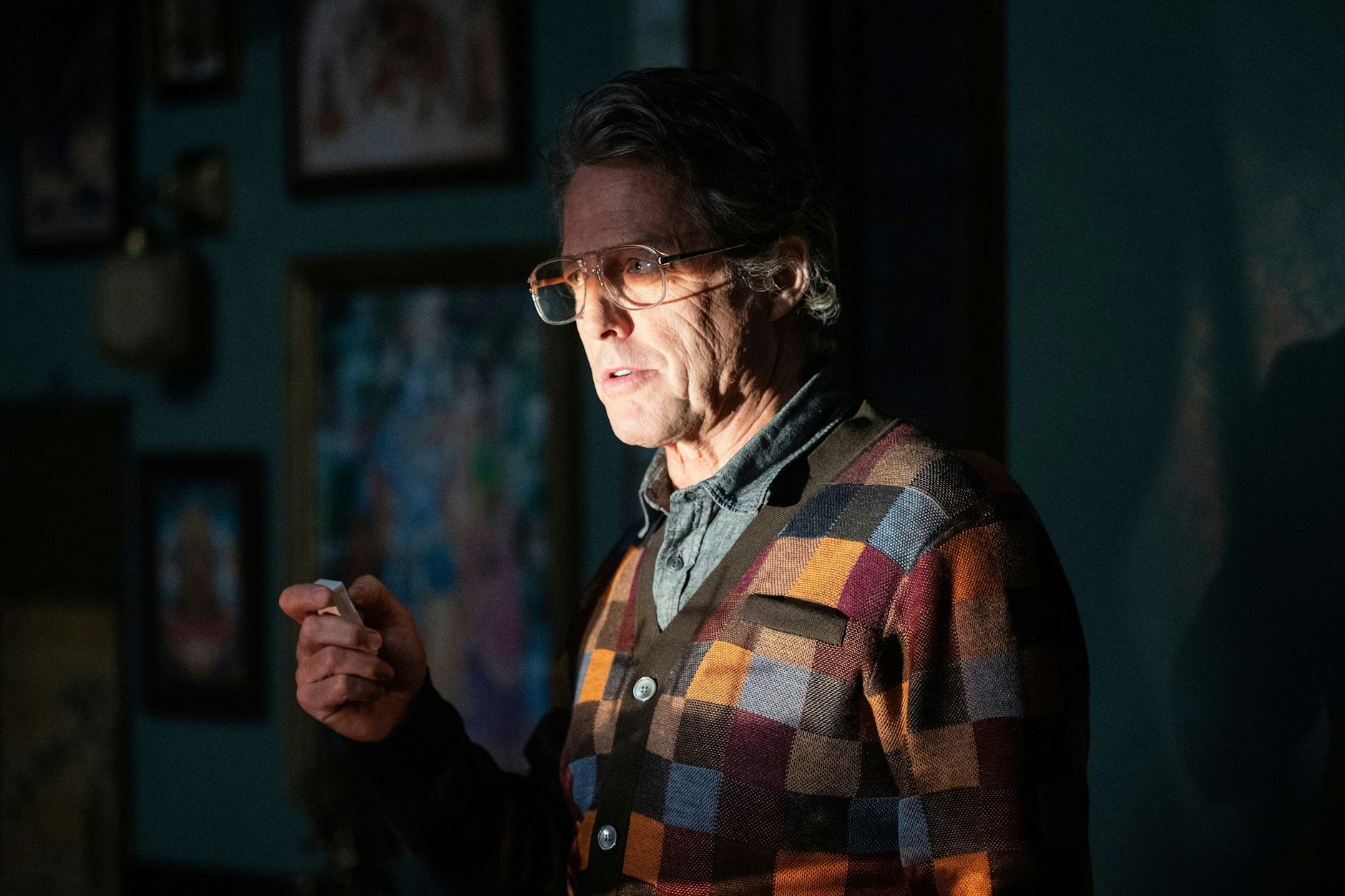This image released by A24 shows Hugh Grant in a scene from &quot;Heretic.&quot; (Kimberley French/A24 via AP)