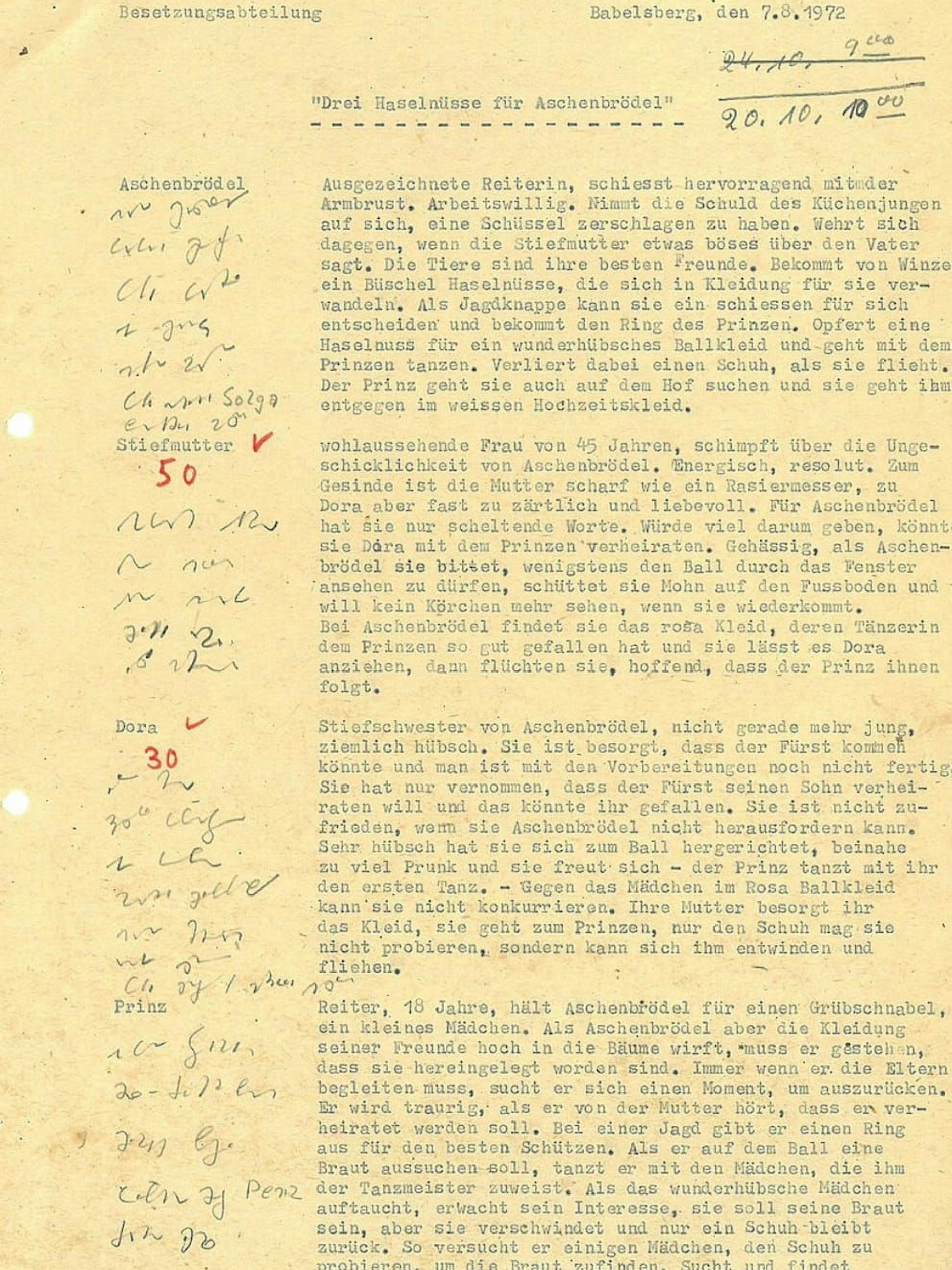Ein Teil der sogenannten „Akte Aschenbrödel“: Das Drehbuch musste angepasst werden, damit es besser in das Weltbild des DDR-Regimes passte.