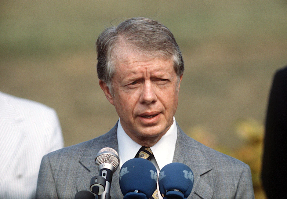 6.01.1979, Frankreich, Guadeloupe: Jimmy Carter, damaliger US- Präsident, bei einer Pressekonferenz.