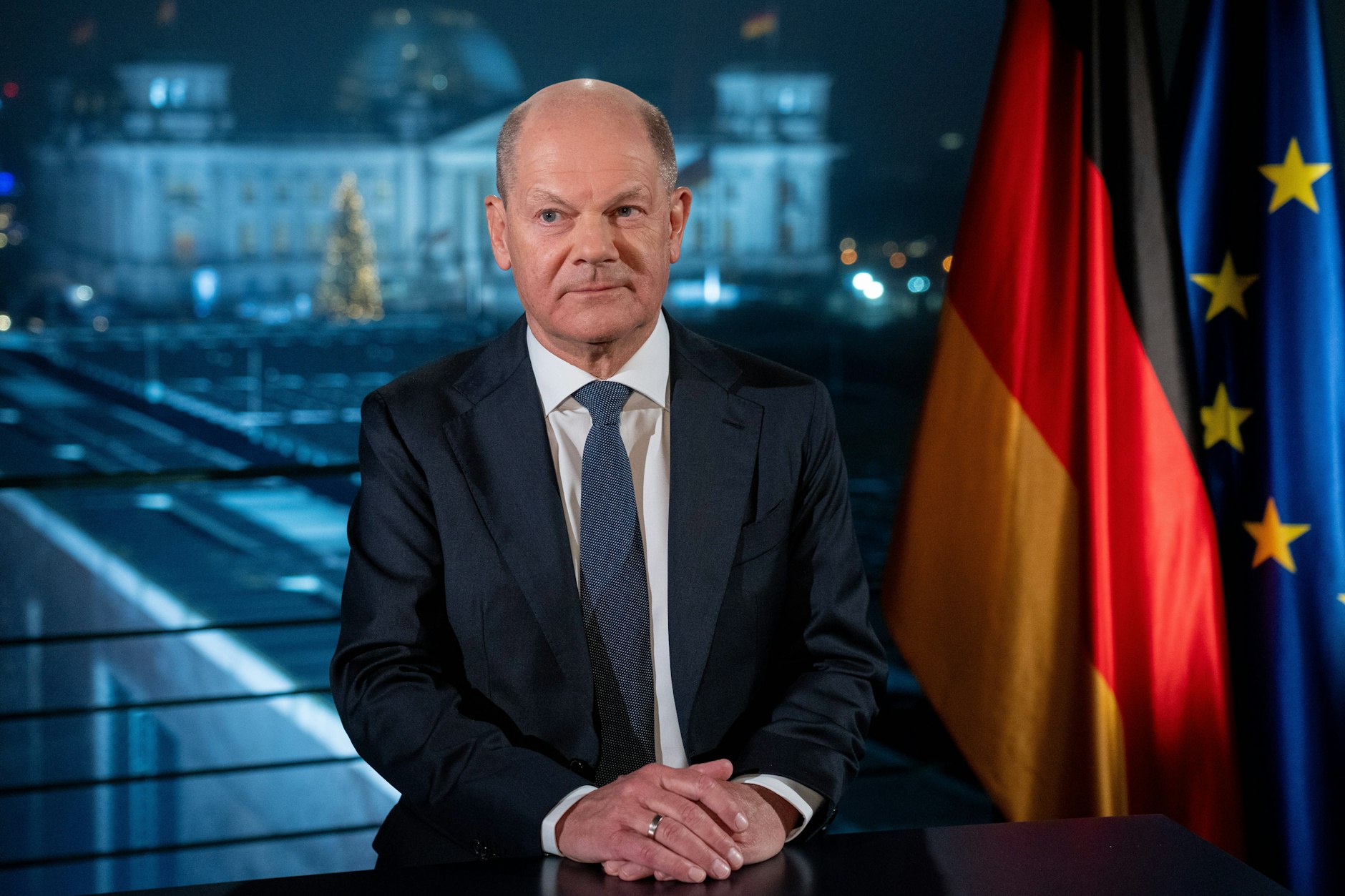 Bundeskanzler Olaf Scholz während seiner traditionellen Neujahrsansprache