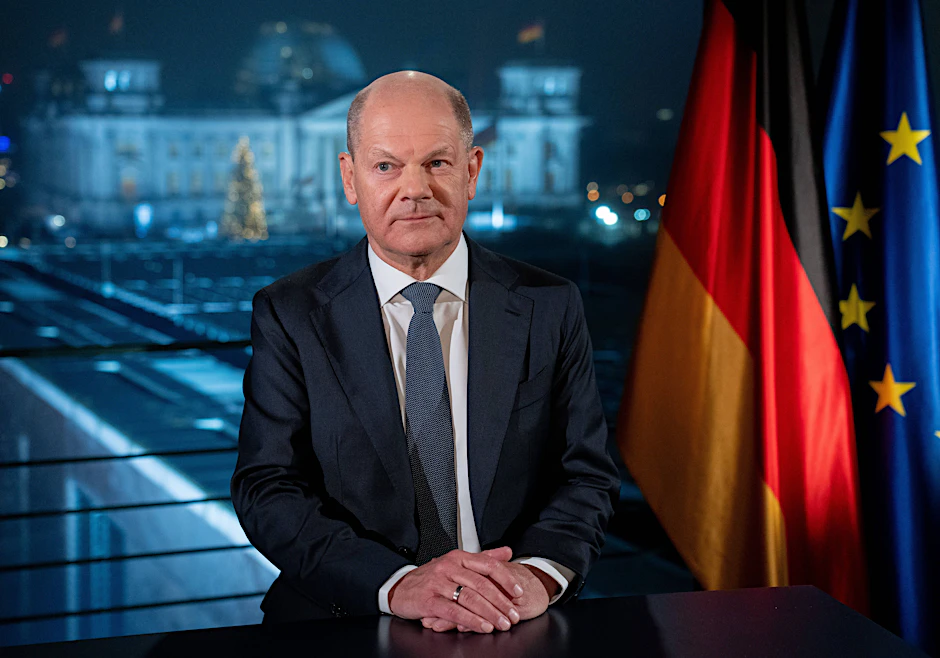 Bundeskanzler Olaf Scholz während seiner traditionellen Neujahrsansprache
