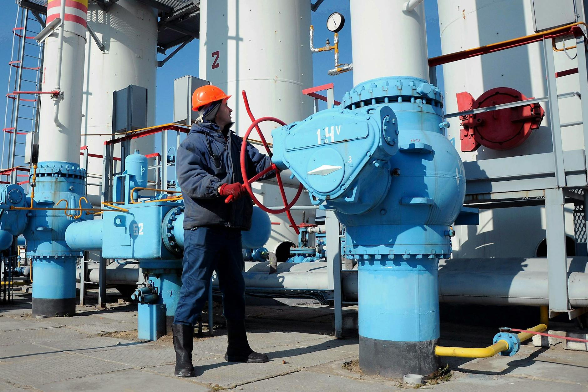 Eine Gaskompressor-Anlage im ukrainischen Dorf Mryn. Sie hatte bis vor kurzem noch Gazprom-Lieferungen weiterverarbeitet.