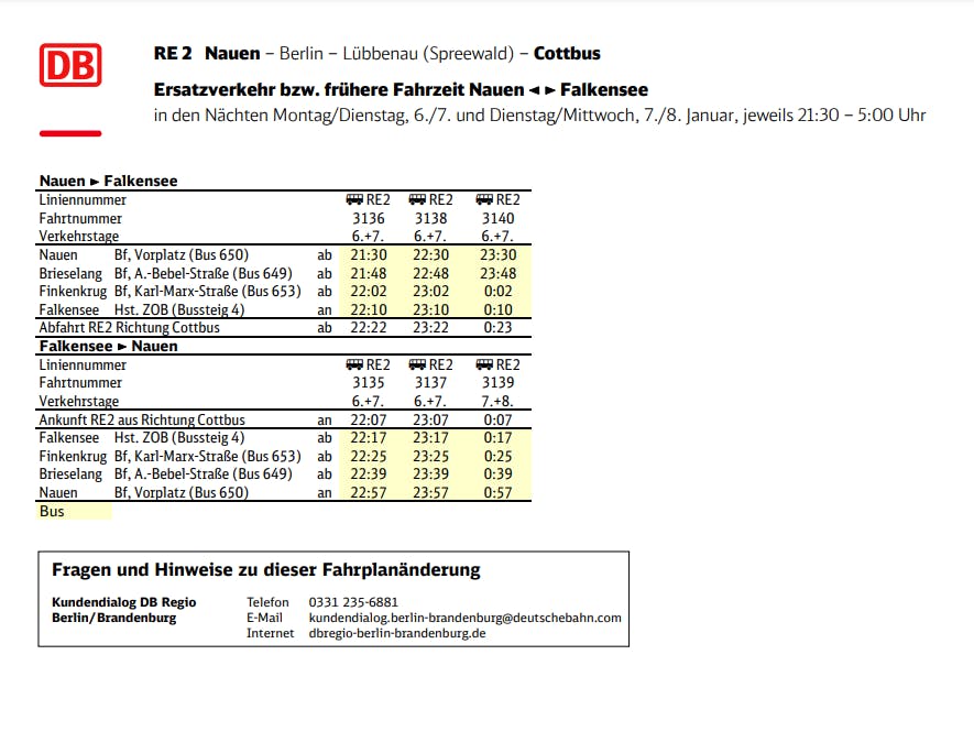 So fährt der Ersatzverkehr zwischen Nauen und Falkensee.