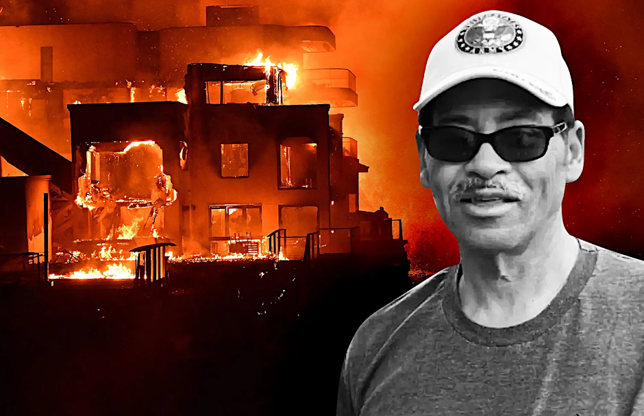 Victor (66) kam in den Flammen ums Leben. Er hatte versucht, sein Haus zu verteidigen. Großes Foto: Etliche Häuser brannten in den vergangenen Tagen ab.