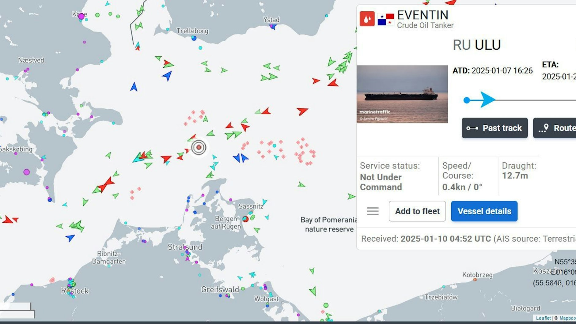 Die letzten Live-Daten des Tracking-Dienstes.