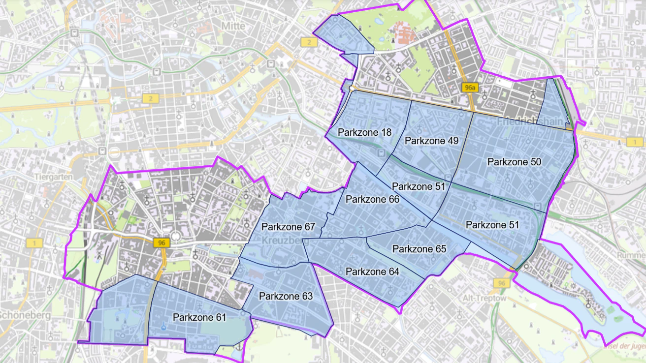 Der Bezirk Friedrichshain-Kreuzberg: 58 der Fläche ist schon in Parkzonen aufgeteilt.