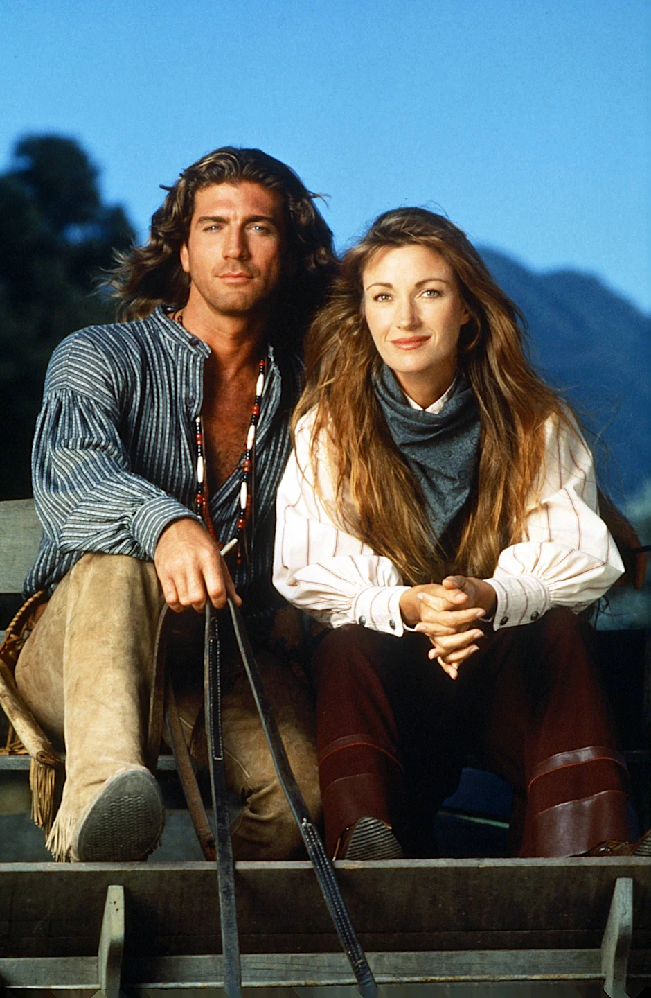 Jane Seymour als Ärztin Dr. Quinn&nbsp; und Joe Lando als Bryon Sully in einer Szene der Serie „Dr. Quinn - Ärztin aus Leidenschaft“