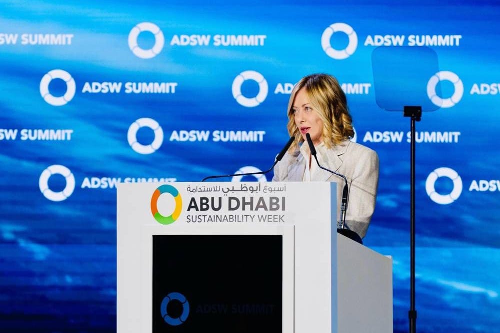 Italiens Ministerpräsidentin Giorgia Meloni besuchte am Mittwoch die Sustainability Week in Abu Dhabi.